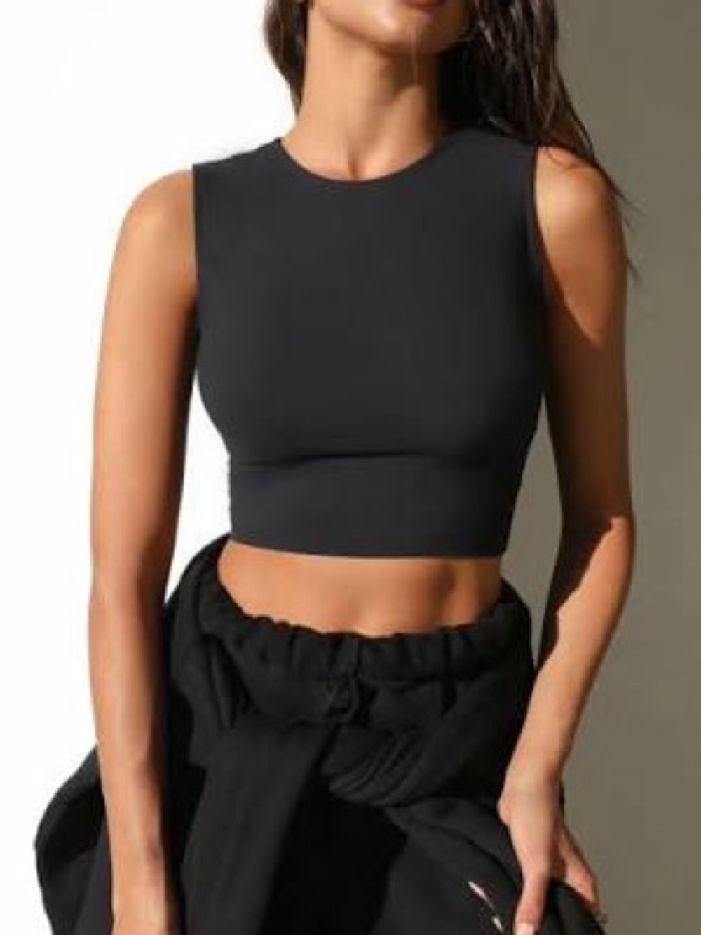 Joah Brown Black Sleeveless Cropped Tank